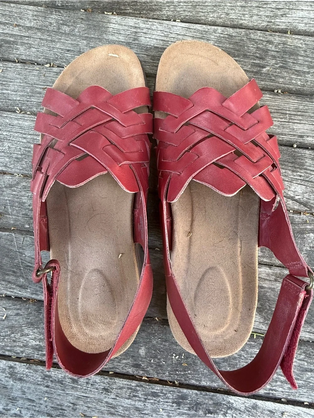 Women's Red Woven Leather Slingback Sandals